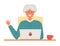 Happy grandma with laptop in flat style