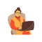 Happy grandma with a laptop. Vector flat