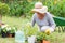 Happy grandmother gardening