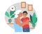Happy grandmother hugging and kissing grandson, flat vector illustration. Grandparent grandchild relationships