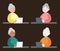 Happy grandmother with a laptop is sitting at the table and laughing. Vector illustration. The concept of teaching old