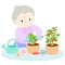 Happy grandmother love plant lettuce