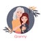 Happy grandmothers day. Grandmother hugging her granddaughter. Relative relations. Vector illustration of a multi