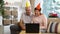 Happy Grandpa and Grandma Congratulate their Children Happy Birthday Using Laptop Video Call