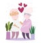 Happy grandparents day, cute elderly couple with potted plants cartoon card