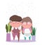 Happy grandparents day, cute old couple with potted plants cartoon