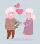 Happy grandparents day, grandfather and grandmother with flowers lovely cartoon card