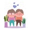 Happy grandparents day, grandfather grandmother hugging cartoon character potted plants