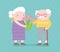 Happy grandparents day, granny with flowers and grandpa with walk cane character cartoon card
