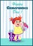 Happy grandparents day greeting card with little girl holding gift box and flowers