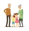 Happy grandparents. Smiling elderly woman man with children. Family time, isolated cartoon old people and young kids