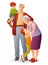 Happy grandparents with their cheerful grandchildren. Cartoon vector illustration.