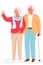 Happy grandparents. Vector flat cartoon illustration. Grandpa and grandma taking selfie photo standing full length