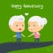 Happy Grandparents walking together. Isolated Vector Illustration