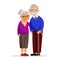 Happy granny and grandpa standing together and hugging. Aged people isolated on white background. Grandmother and