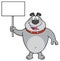 Happy Gray Bulldog Cartoon Mascot Character Holding A Blank Sign.