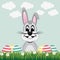 Happy gray bunny colorful eggs daisy meadow