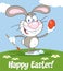 Happy Gray Rabbit Painting Easter Egg