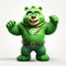 Happy Green Bear Cartoon Character - Superhero Scout In Pixar Style