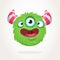 Happy green cartoon alien with three eyes. Smiling monster emotion showing his tongue. Halloween vector illustration.