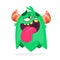 Happy green cartoon horned monster. Halloween vector illustration