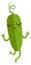 Happy green cucumber running. Funny face vegetable