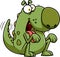 Happy Green Dino Dog Cartoon Character Begging