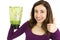 Happy green smoothie woman thumbs up