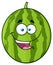 Happy Green Watermelon Fresh Fruit Cartoon Mascot Character With Hearts And Open Arms For Hugging