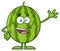 Happy Green Watermelon Fruit Cartoon Mascot Character Waving For Greeting