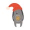 Happy grey hedgehog in santa hat holding garland in hands during Christmas