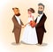 Happy Groom, Bride and Father Vector Illustration