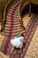 Happy groom carry his wife near big wooden stairs at old vintage house, top view