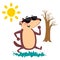 Happy Groundhog Day design with cute marmot in sunglasses walking park under the sun, prediction of weather, animal