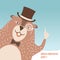 Happy Groundhog day illustration with cute marmot head in gentle