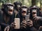 happy group of chimpanzeess smiling taking selfie-summer vibes
