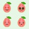 Happy guava fruit with cute kawaii faces, cute vegetable characters with phrases, tropical fruit design isolated color background