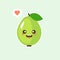 Happy guava fruit with cute kawaii faces, cute vegetable characters with phrases, tropical fruit design isolated color background