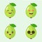 Happy guava fruit with cute kawaii faces, cute vegetable characters with phrases, tropical fruit design isolated color background