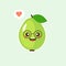 Happy guava fruit with cute kawaii faces, cute vegetable characters with phrases, tropical fruit design isolated color background