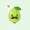 Happy guava fruit with cute kawaii faces, cute vegetable characters with phrases, tropical fruit design isolated color background