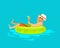 Happy guy floating in inflatable ring in the swimming pool,