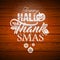 Happy Hallothanksmas - Halloween Thanksgiving Christmas Design with Pumpkin, Leaves and Christmas Ball on Vintage Wood