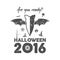 Happy Halloween 2016 Poster. Are you ready lettering and halloween holiday symbols - bat, pumpkin, hand, witch hat
