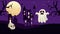 Happy halloween animated scene with candle in skull and ghost