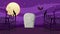 happy halloween animation with bat flying in cemetery