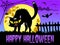 Happy Halloween background angry demonic cat big full moon