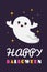 Happy halloween background. Cute ghost spooky ghostly baby. Halloween party vector card invitation