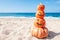 Happy Halloween background with pumpkins on the beach
