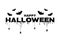 Happy Halloween background with text, bats, spider web and blood. Halloween background for poster, banner, greeting card